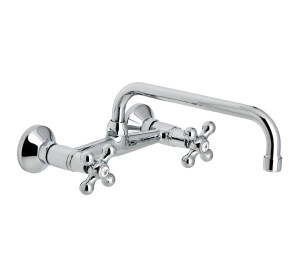 NEW REGENT 20 cm wall sink mixer with high tube, 24 cm spout